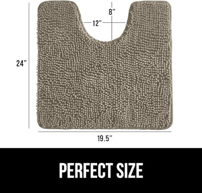 Gorilla Grip Shaggy Chenille Bath Rug Mat for Toilet Base, Machine Washable, Microfiber Dries Quickly, Plush Absorbent Contour Mats for Toilets, Bathroom Decor, Oval U-Shape, 22'' x 19'' x 15'', Latte