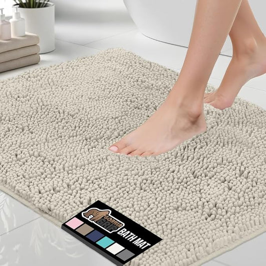 GORILLA GRIP Bath Rug Mat 60x17, Thick Soft Absorbent Chenille, Quick Dry Microfiber Mats, Rubber Backing Washable Shower Floor Rugs, Bathmat Runner, US Designed Bathroom Home Decor Accessories Ivory
