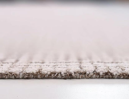 Hand-Tufted 100% Wool Pile Area Rug – Geometric Textured Grid Check Pattern – Thick and Durable Floor Carpet for Bedroom, Living Room, Kids Room, and Dining Area (Ivory-Brown, 2.6' x 8')