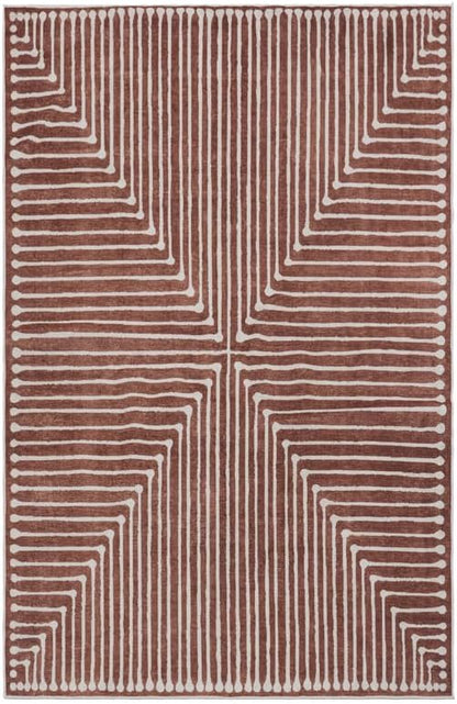 GLN Rugs Contemporary Collection - Machine Washable Area Rug, Contemporary Washable, Non Slip, Low Pile Chenille Rug, Living Room, Bedroom, Kitchen Rug (3' x 5' Beige Orange)