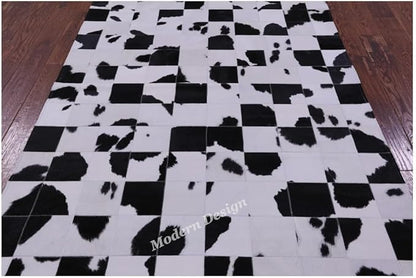 Modern Design Premium Cowhide Leather Carpet with Chevron Pattern, Area Rug (Black/White, 2x3)