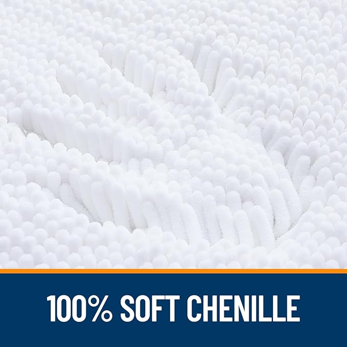 OLANLY Bathroom Rugs 59x20, Extra Soft Absorbent Chenille Bath Rugs, Rubber Backing Quick Dry, Machine Washable Bath Mats for Bathroom Floor, Tub and Shower, Home Decor Accessories, White