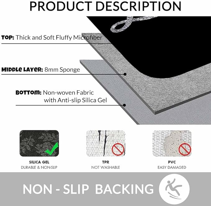 Black Glitter Blessed Bath Rugs Bible Verse Blessed Microfiber Bathroom Mat Soft Plush Shaggy Shower Mat for Bathroom Fluffy Comfortable Water Absorbent Carpet Non-Slip Machine Washable 20"X30"