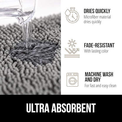 GORILLA GRIP Bath Rug Mat 60x17, Thick Soft Absorbent Chenille, Quick Dry Microfiber Mats, Rubber Backing Washable Shower Floor Rugs, Bathmat Runner, US Designed Bathroom Home Decor Accessories Grey