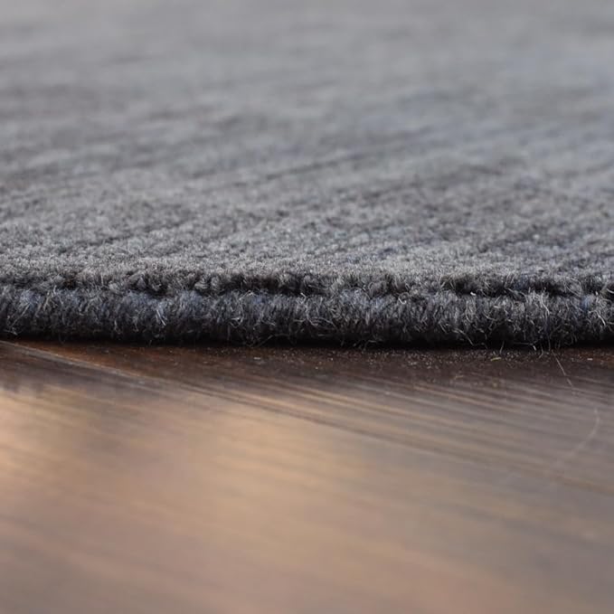 Hand Knotted Loom Wool ECO-Friendly Area Rugs - 8'x8', Round, Charcoal Color, Solid Plain Design, High Pile Thick Handmade Anti Skid Area Rugs for Living Room, Bed Room (L00111)