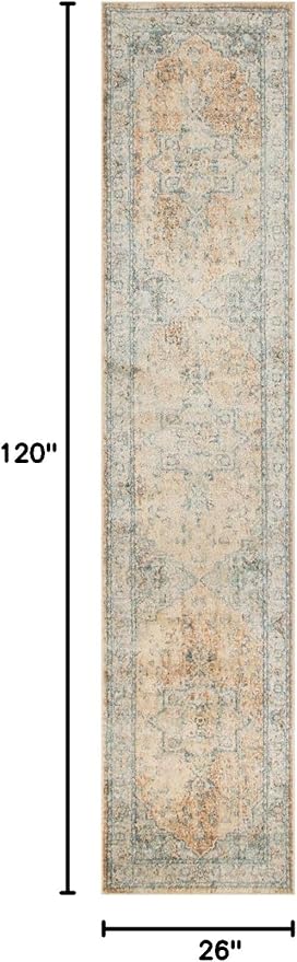 Nourison Home Astra Machine Washable Beige Blue 2'2" x 10' Area Rug - Easy Clean, Non Shedding, Bed Room, Living Room, Dining Room, Kitchen (10' Runner)
