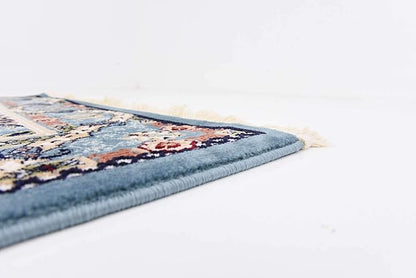 Unique Loom Narenj Collection Classic Traditional Medallion Textured Design Area Rug, 3 x 13 ft, Blue/Tan