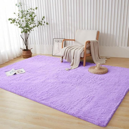 Andency Purple Soft Area Rugs for Living Room Bedroom, 4x6 Fluffy Shaggy Bedside Rug, Non-Slip Large Shag Fuzzy Plush Carpets for Bedroom Kids Dorm Nursery Home Decor Aesthetic