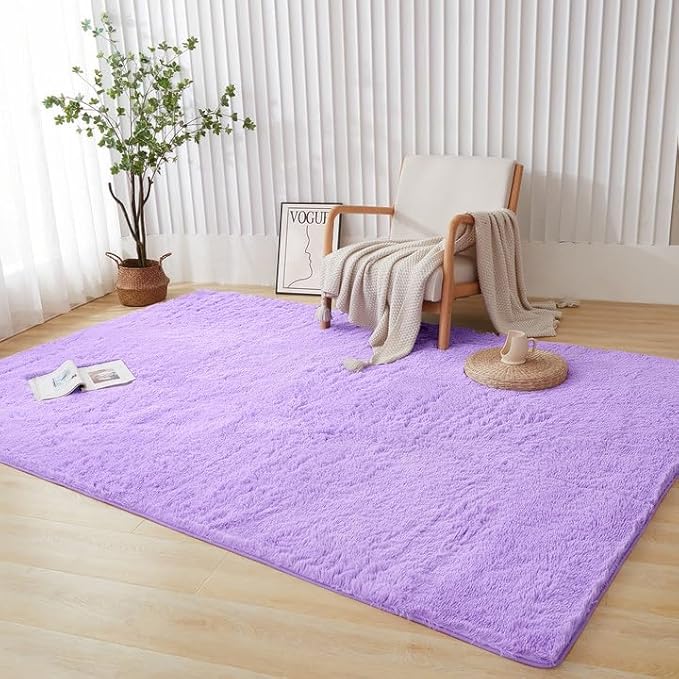 Andency 8x10 Area Rugs for Living Room, Purple Non-Slip Fluffy Soft Large Shag Bedroom Carpet, Big Indoor Thick Nursery Rug for Kids Dorm Home Decor Aesthetic