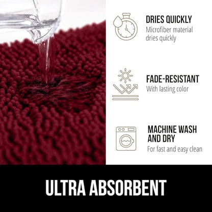 GORILLA GRIP Bath Rug Mat 44x26, Soft Absorbent Chenille, Quick Dry Microfiber Mats, Rubber Backing Washable Shower Floor Rugs, Bathmat Runner, US Designed Bathroom Home Decor Accessories Burgundy