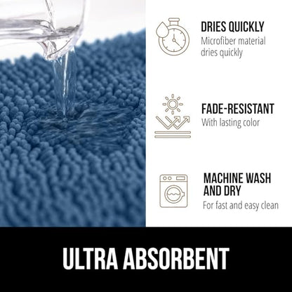 GORILLA GRIP Plush Absorbent Shaggy Chenille Bath Rug Mat for Oval Toilet Base with Rubber Backing, Machine Washable Rugs, Soft Microfiber Contour Mats for Toilets, Bathroom Decor, Blue