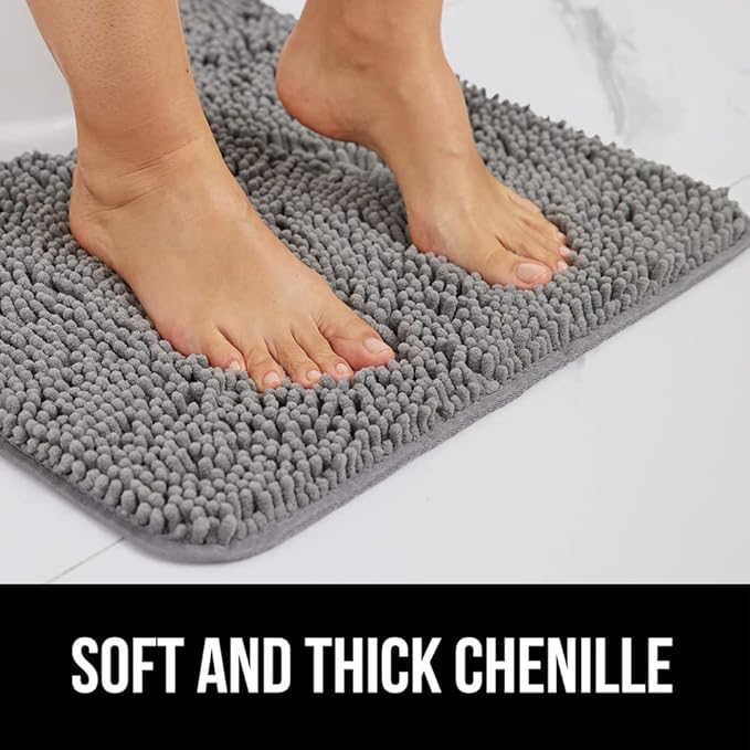GORILLA GRIP Bath Rug Mat 60x24, Thick Soft Absorbent Chenille, Quick Dry Microfiber Mats, Rubber Backing Washable Shower Floor Rugs, Bathmat Runner, US Designed Bathroom Home Decor Accessories Grey