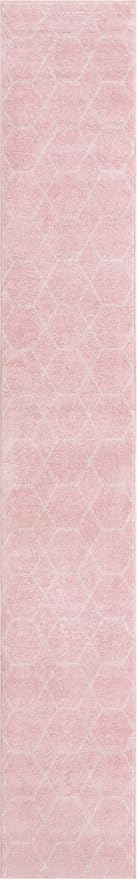 Unique Loom Trellis Frieze Collection Area Rug - Geometric (2' x 13' 1" Runner Light Pink/Ivory)