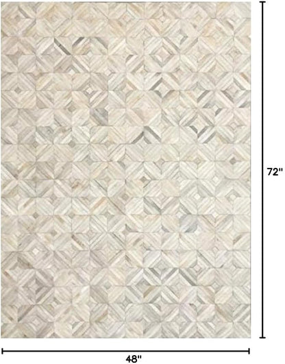 Premium Diamond Patterned Leather Area Rug, Luxury Non Slip Floor Accent for Dining Room, Living Room, Entryway, Elegant Collection Indoor Carpet, Color: White, Size: 4X6 ft