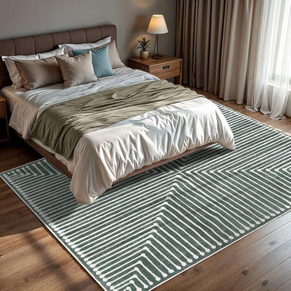GLN Rugs Contemporary Collection - Machine Washable Area Rug, Contemporary Washable, Non Slip, Low Pile Chenille Rug, Living Room, Bedroom, Kitchen Rug (8' x 10' Beige Green)
