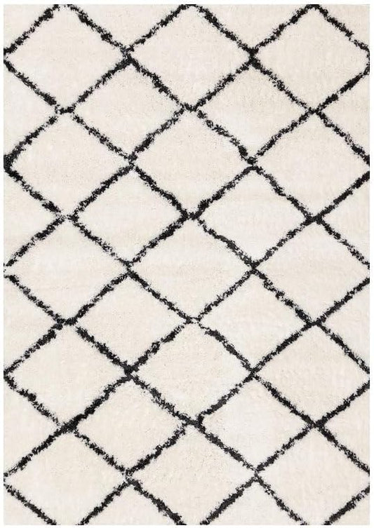 Geometric Grey and White 7x10 Area Rug, Carpet with Lattice Pattern, Large Rug Styled as a Modern Soft Carpet for Living Room Spaces