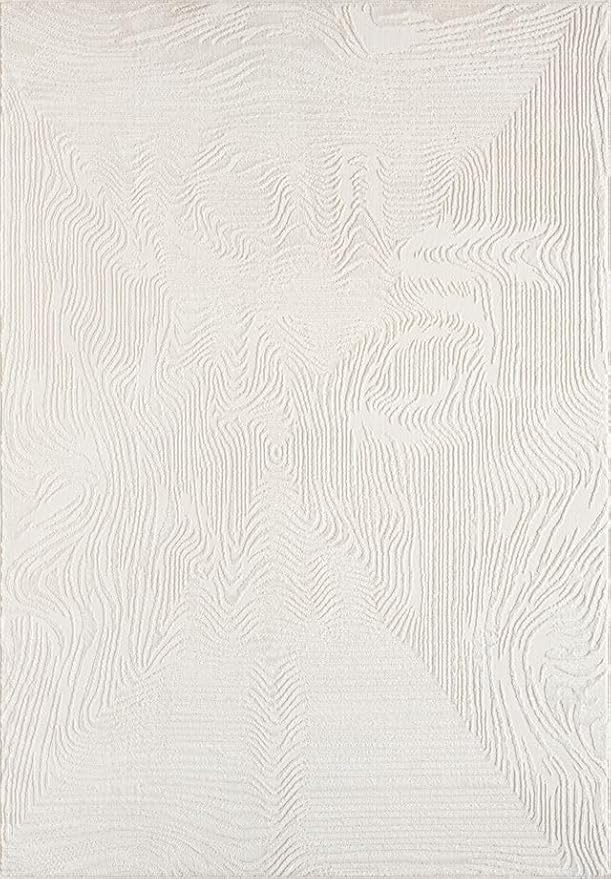 Abani Zen 2' x 3' Cream Rug – Neutral Layered Wavy Borders Pattern, Small Soft Accent Rug for Entryway & Bedroom, Durable & Easy to Clean
