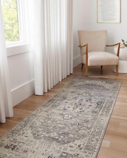 Loloi Hathaway Collection HTH-05 Steel/Ivory 2'-3" x 3'-9", .25" Thick Accent Rug, Soft, Durable, Printed, Modern, Low Pile, Non-Shedding, Easy Clean, Living Room Rug
