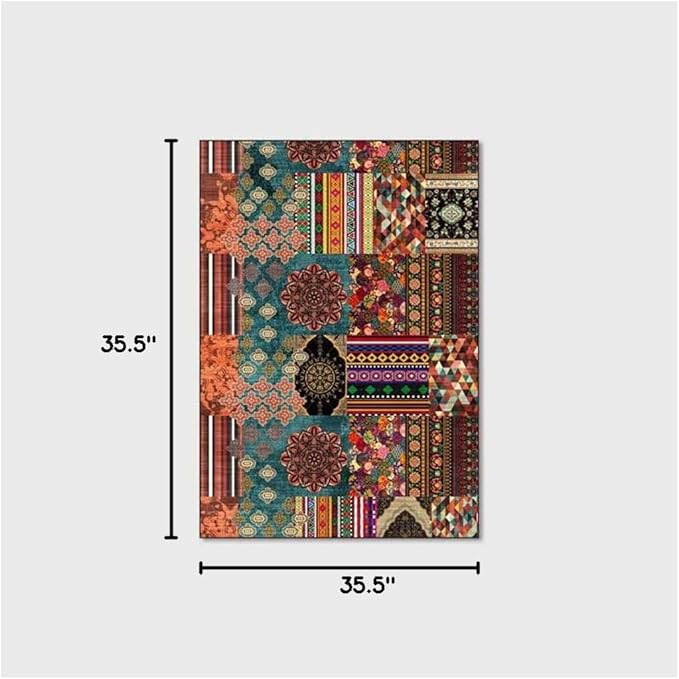 Vintage Boho Area Rugs Multicolor Ethnic Style Geometric Splicing Carpets Bedroom Living Room Kitchen Floor Mats Indoor Outdoor Non-Shedding Runner Rug Home Décor Carpet 3' X 3'