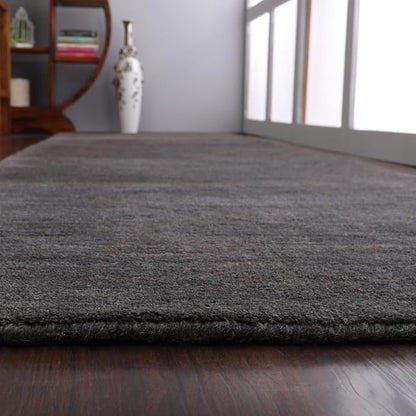 Hand Knotted Loom Wool ECO-Friendly Area Rugs - 2'6''x12', Runner, Charcoal Color, Solid Plain Design, High Pile Handmade Anti Skid Area Rugs for Living Room, Bed Room (L00111)