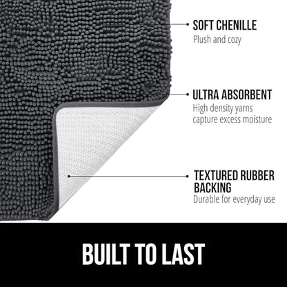 GORILLA GRIP Bath Rug Mat 60x24, Soft Absorbent Chenille, Quick Dry Microfiber Mats, Rubber Backing Washable Shower Floor Rugs, Bathmat Runner, US Designed Bathroom Home Decor Accessories Charcoal