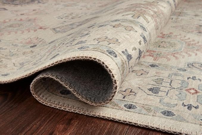 Loloi II Hathaway Collection HTH-05 Steel/Ivory 7'-6" x 9'-6" , .25" Thick, Runner Rug, Soft, Durable, Printed, Modern, Low Pile, Non-Shedding, Easy Clean, Living Room Rug