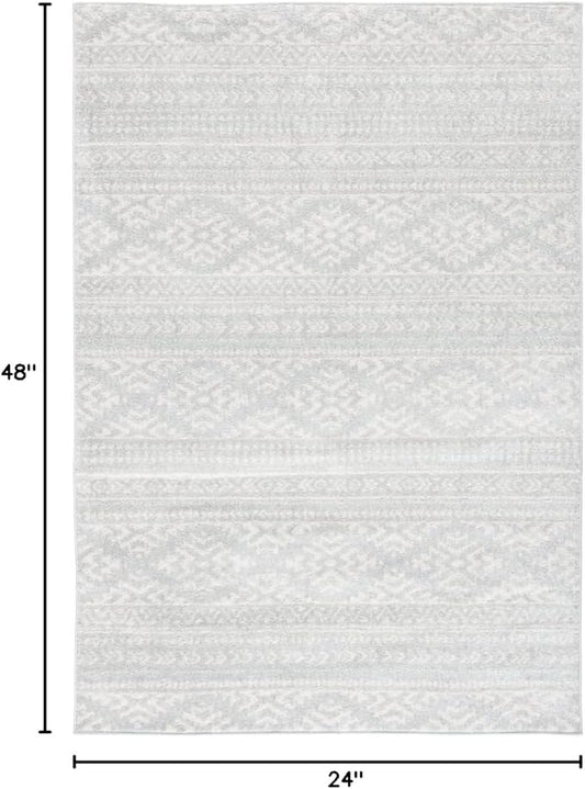 SAFAVIEH Tulum Collection Accent Rug - 2' x 4', Light Grey & Ivory, Moroccan Boho Tribal Design, Non-Shedding & Easy to Clean, Ideal for Front Door, Kitchen, Entryway, Foyer (TUL272F)