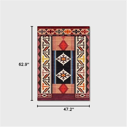 Vintage Boho Area Rugs Multicolor Ethnic Style Geometric Splicing Carpets Bedroom Living Room Kitchen Floor Mats Indoor Outdoor Non-Shedding Runner Rug Home Décor Carpet 4' X 5.2'