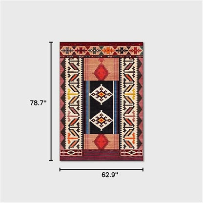 Vintage Boho Area Rugs Multicolor Ethnic Style Geometric Splicing Carpets Bedroom Living Room Kitchen Floor Mats Indoor Outdoor Non-Shedding Runner Rug Home Décor Carpet 5.2' X 6.5'