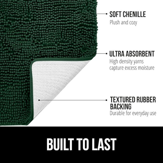 GORILLA GRIP Bath Rug Mat, Thick Soft Absorbent Chenille, Quick Dry Microfiber Mats, Rubber Backing Washable Shower Floor Rugs, US Designed Bathroom Bathmat Home Decor Accessories, 24x17, Hunter Green