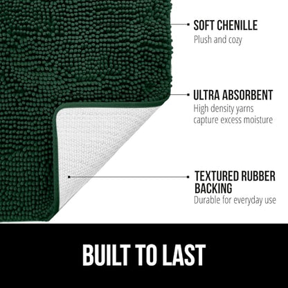 GORILLA GRIP Bath Rug Mat 44x26, Soft Absorbent Chenille, Quick Dry Microfiber Mats, Rubber Backing Washable Shower Floor Rugs, Bathmat Runner, US Designed Bathroom Decor Accessories Hunter Green