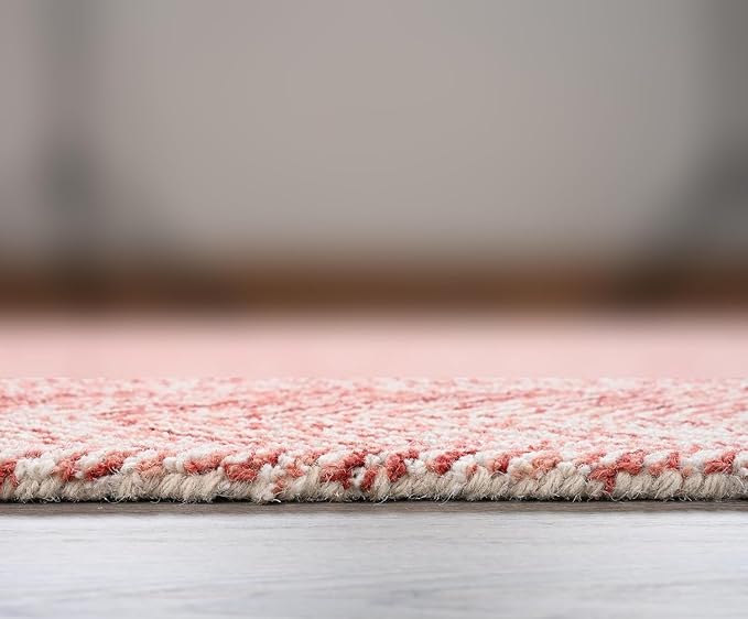 Modern Herringbone Chevron Collection Handcrafted Wool Area Rug - Durable, Zigzag Pattern, for High Traffic, Contemporary Design for Living Room, Bedroom, Dining Room Decor (Blush Pink, 10' x 14')