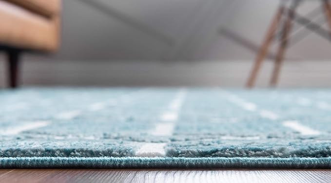 Rugs.com Lattice Trellis Collection Rug – 5' x 8' Blue Low-Pile Rug Perfect for Living Rooms, Large Dining Rooms, Open Floorplans