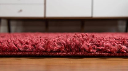 Unique Loom Davos Shag Collection Area Rug - Solid (5' 3" x 8' Oval, Poppy)