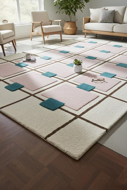 Greer Wool Area Rug - Chic Hand-Tufted Mauve, Blue, and Beige Design for Stylish Home Decor (8x10 Ft)