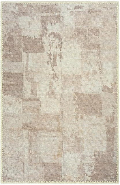 GLN Rugs Contemporary Collection - Machine Washable Area Rug, Contemporary Washable, Non Slip, Low Pile Chenille Rug, Living Room, Bedroom, Kitchen Rug (2' x 3' Abstract Tan)