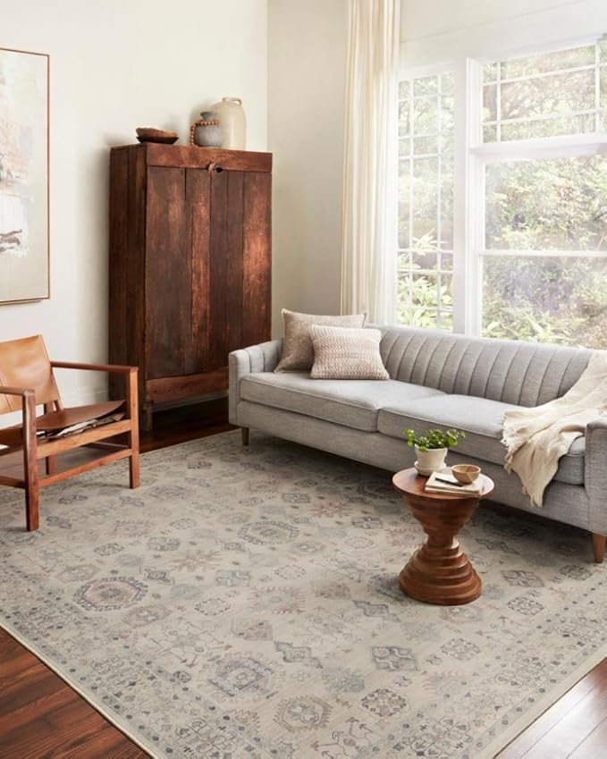 Loloi Hathaway Collection HTH-04 Beige/Multi 3'-6" x 5'-6", .25" Thick Accent Rug, Soft, Durable, Printed, Modern, Low Pile, Non-Shedding, Easy Clean, Living Room Rug