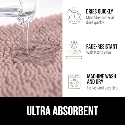 GORILLA GRIP Bath Rug Mat, Thick Soft Absorbent Chenille, Quick Dry Microfiber Mats, Rubber Backing Washable Shower Floor Rugs, US Designed Bathroom Bathmat Home Decor Accessories, 24x17 Dusty Rose