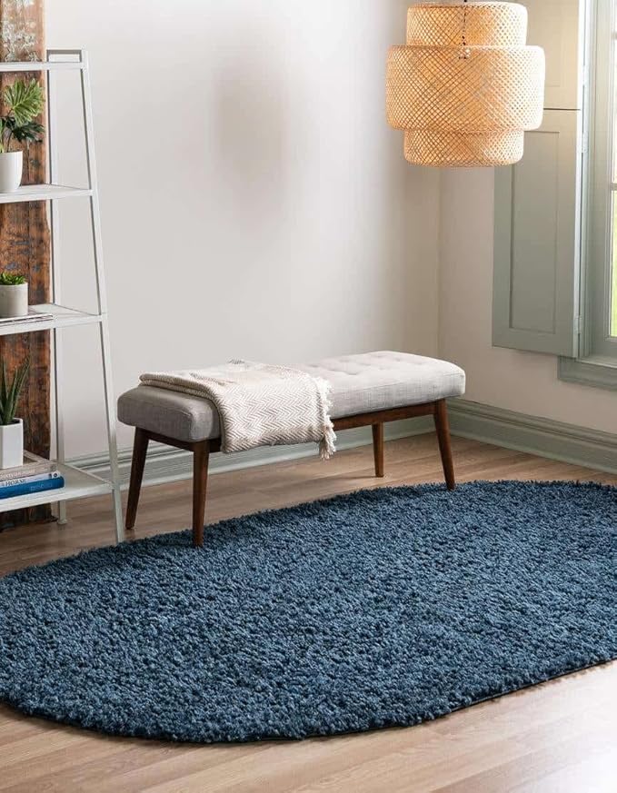 Unique Loom Davos Shag Collection Area Rug - Solid (7' 10" x 10' Oval, Marine Blue)