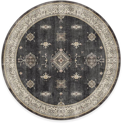 RUGGABLE Washable Vintage Area Rug – Verena Dark Wood 8 ft Round, Stain-Resistant, Non-Slip – Large Machine Washable Rugs for Living Room, Bedroom, Hallway, Entryway & Office–with Standard Pad