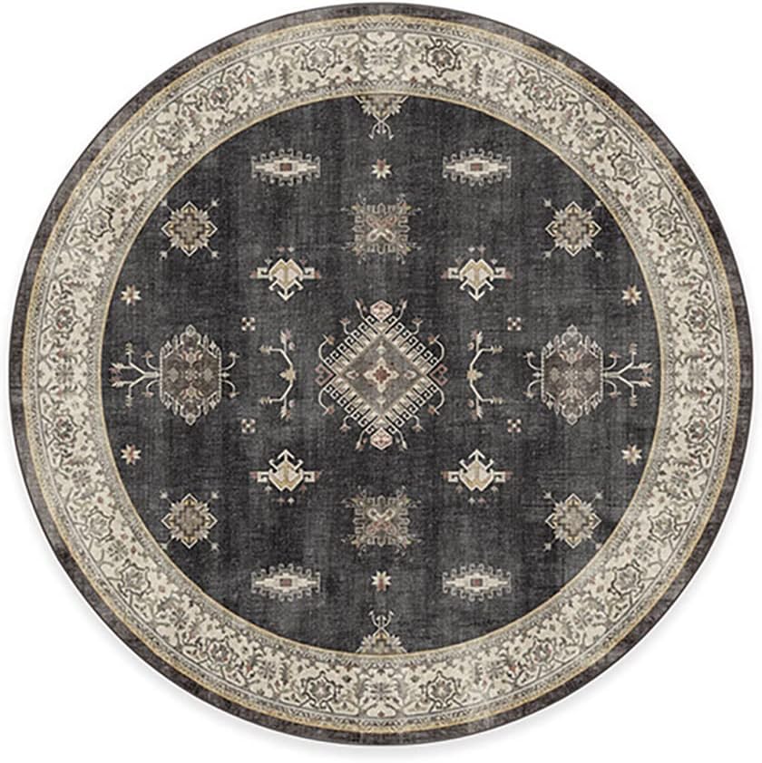 RUGGABLE Washable Vintage Area Rug – Verena Dark Wood 6 ft Round, Stain-Resistant, Non-Slip – Medium Machine Washable Rugs for Living Room, Bedroom, Hallway, Entryway & Office–with Standard Pad