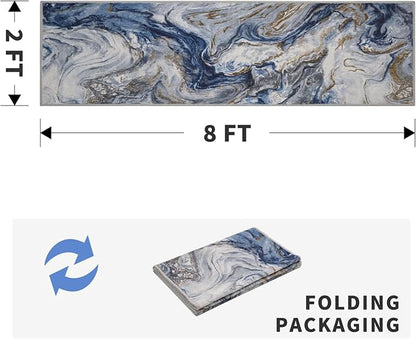 2x8 Runner Rug for Hallways Kitchen Modern Abstract Washable Runner Rug Soft Non Slip Marble Carpet Runner for Laundry Entryway Bedroom Bathroom