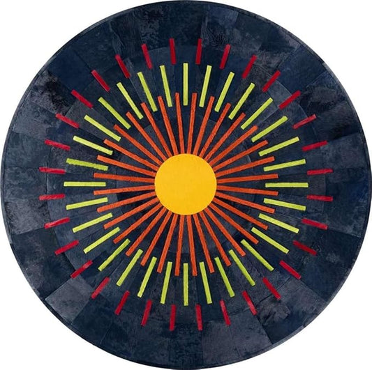 Sn Alef Home Round Designer Rug for Living Room | Handcrafted Black & White Boho Floor Carpet | Modern Ethnic Circular Mat for Home Décor & Meditation Space (Blue_10x10)