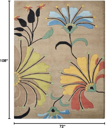 Rugsotic Carpets Hand Tufted Wool ECO-Friendly Area Rugs - 6'x9', Rectangle Shape, Camel, Floral Modern Design, High Pile Thick Handmade Anti Skid Area Rugs for Living Room, Bed Room (K00219)