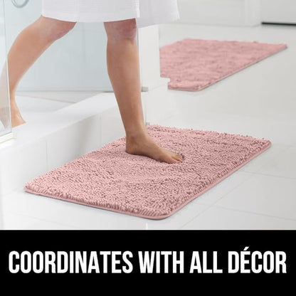 GORILLA GRIP Bath Rug Mat 60x24, Soft Absorbent Chenille, Quick Dry Microfiber Mats, Rubber Backing Washable Shower Floor Rugs, Bathmat Runner, US Designed Bathroom Home Decor Accessories Dusty Rose