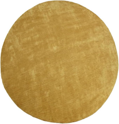Hand Knotted Loom Wool ECO-Friendly Area Rugs - 6'x6', Round, Gold Color, Solid Plain Design, High Pile Thick Handmade Anti Skid Area Rugs for Living Room, Bed Room (L00111)
