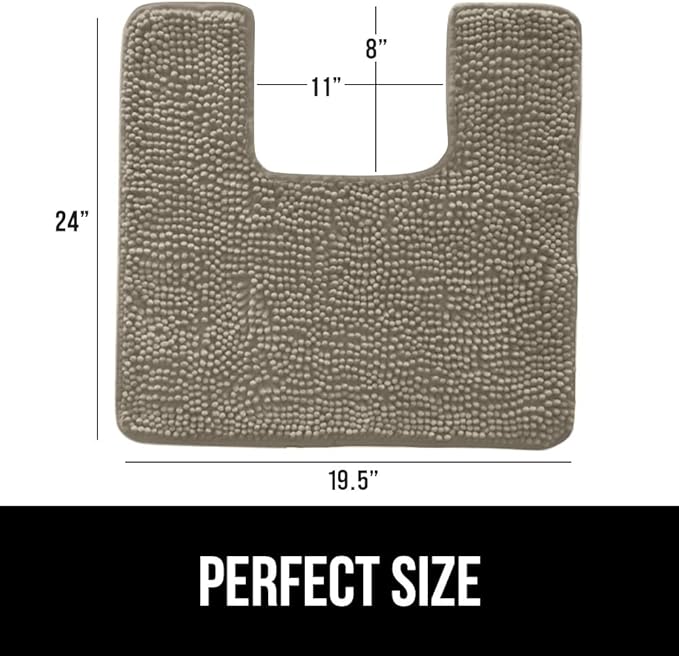 GORILLA GRIP Plush Absorbent Shaggy Chenille Bath Rug Mat for Square Toilet Base with Rubber Backing, Machine Washable Rugs, Soft Microfiber Contour Mats for Toilets, Bathroom Decor, Latte