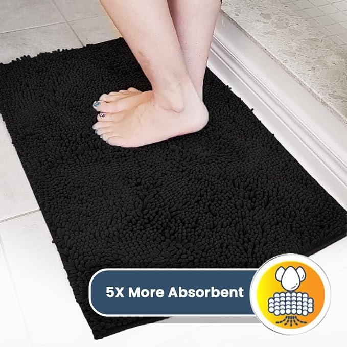 Muddy Mat® | Super Absorbent Door Mat Indoor, Microfiber Quick Dry Chenille Entryway Rug, Non-Slip Front Door Mat, Indoor Mats for Entryway, Machine Washable Pet Rug, Black 24"x36"