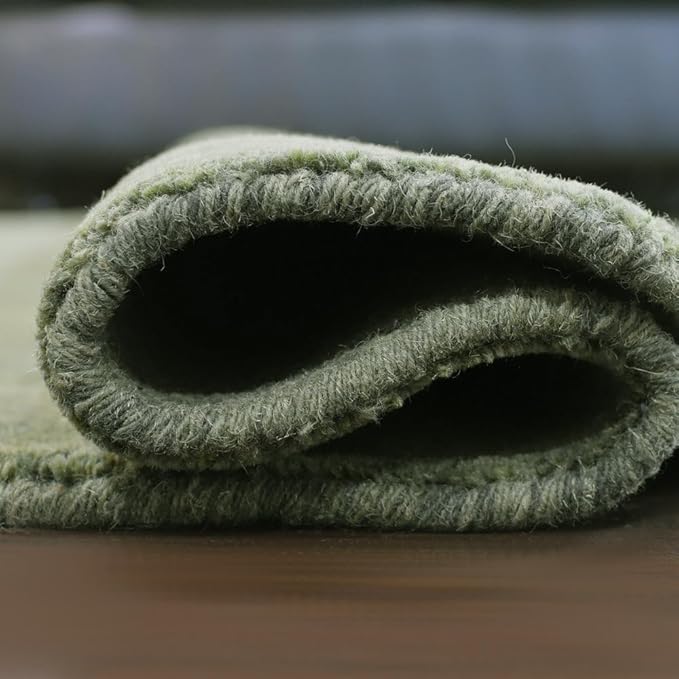 Hand Knotted Loom Wool ECO-Friendly Area Rugs - 8'x8', Octagon, Green Color, Solid Plain Design, High Pile Thick Handmade Anti Skid Area Rugs for Living Room, Bed Room (L00111)