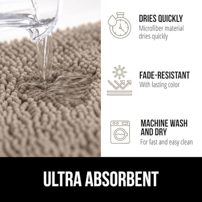 GORILLA GRIP Plush Absorbent Shaggy Chenille Bath Rug Mat for Oval Toilet Base with Rubber Backing, Machine Washable Rugs, Soft Microfiber Contour Mats for Toilets, Bathroom Decor, Gray Beige